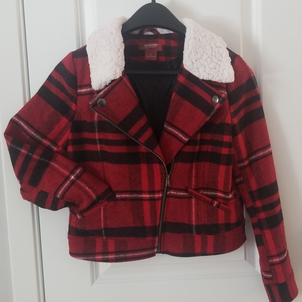 Arizona Jeans Plaid Waste Length Jacket, Girls L